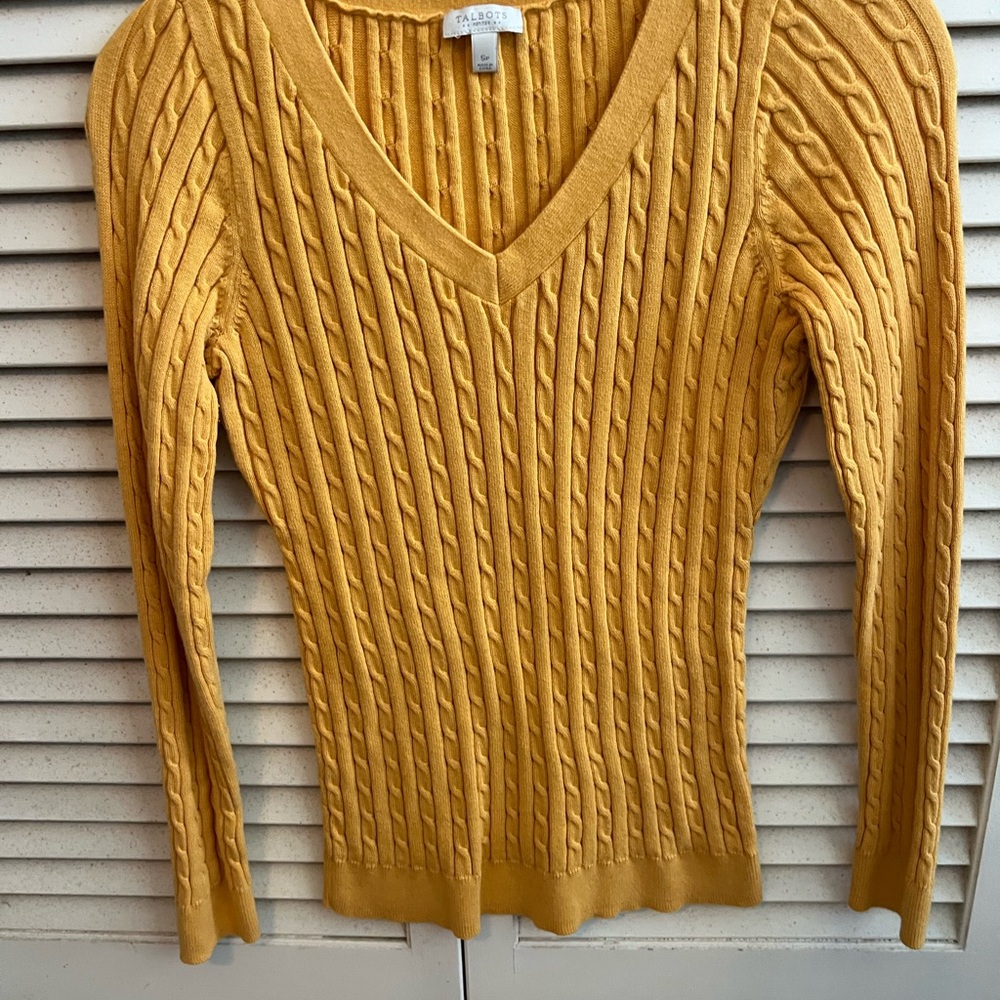 Talbots Mustard V-Neck Cable Knit Sweater with free BONUS Talbots top